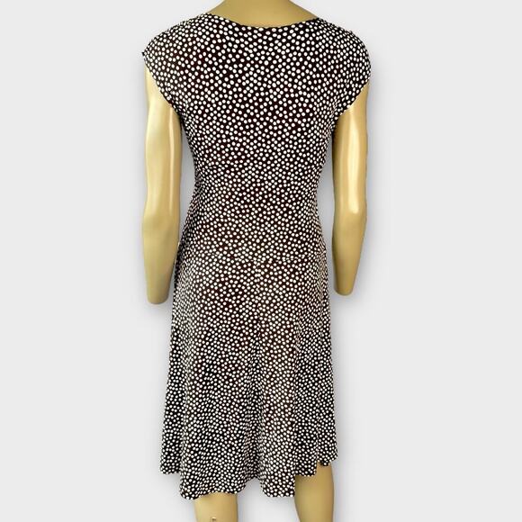 Enfocus Studio Sleeveless Polka Dot Dress Ruched Stretchy Size 12 Brown White - Picture 3 of 15